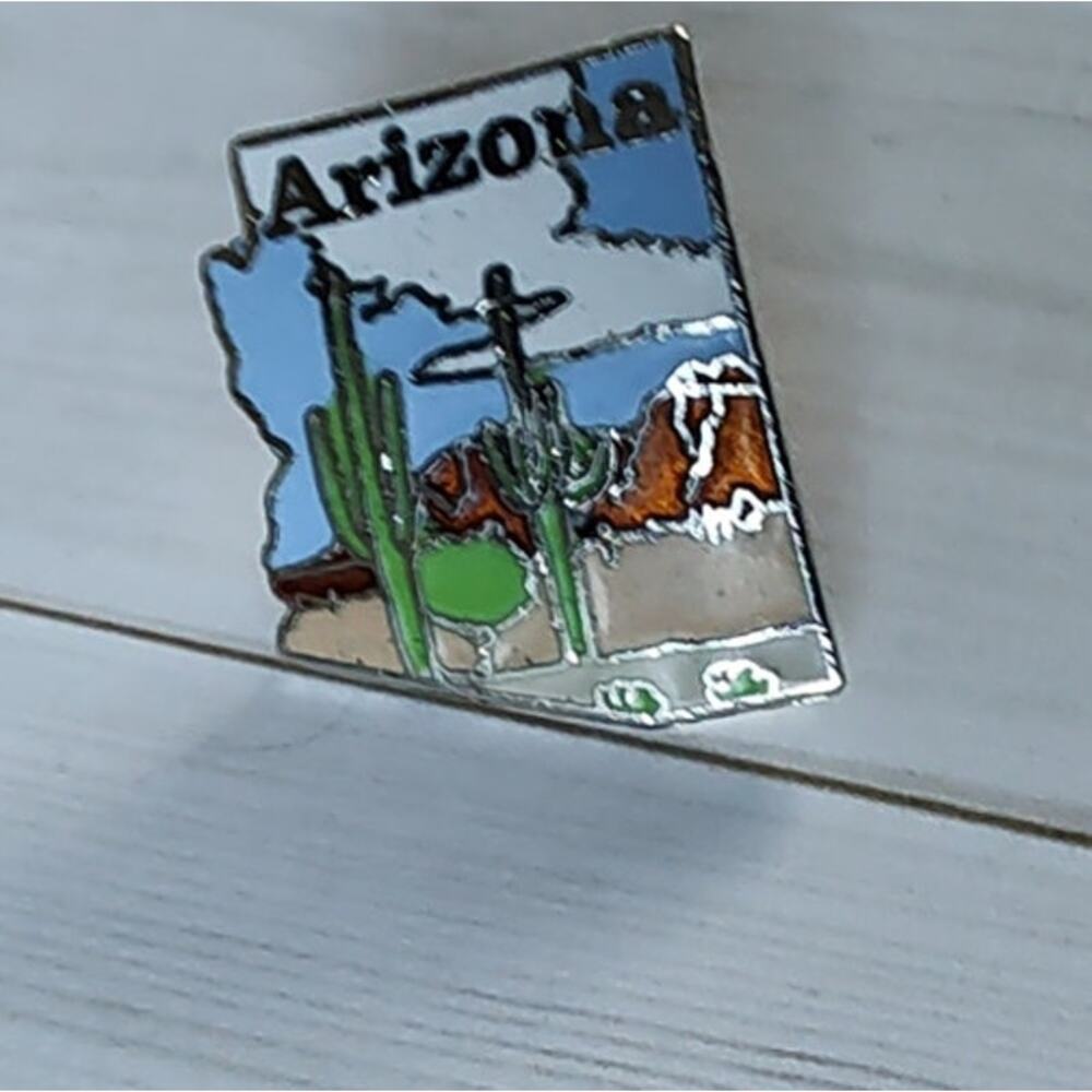 Arizona State Shaped Cactus Desert Sky Pin Souvenir Travel Hat Lapel Collectible